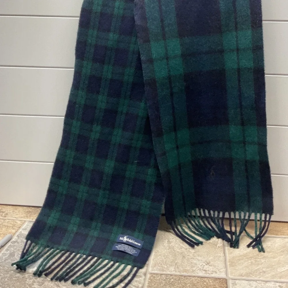 Polo Ralph Lauren Scarf Black Watch Plaid Lambswool Blend Navy Green Made Italy